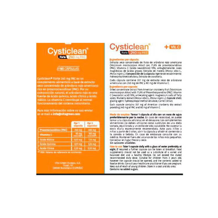 Cysticlean Forte 240mg PAC + Vitamina C 60 Cápsulas - Cysticlean
