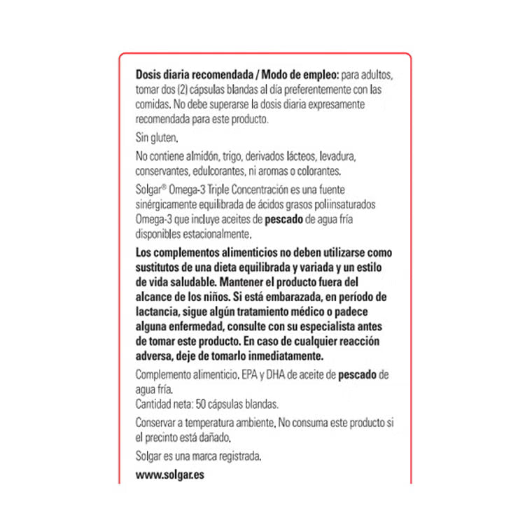 Omega-3 Triple Concentración 50 Cápsulas Blandas - Solgar