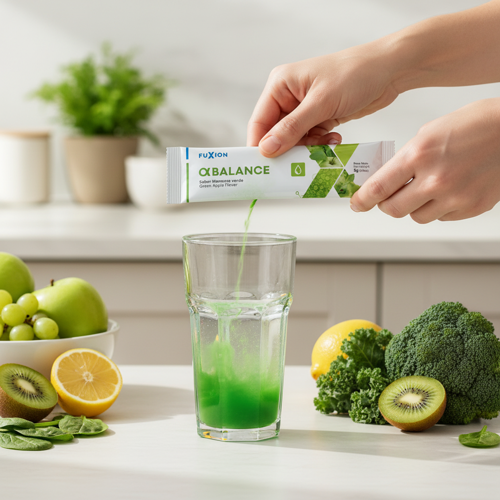 Alpha Balance | Jugo Verde Natural en Polvo con Espirulina, Chlorella y Zinc — 28 sticks