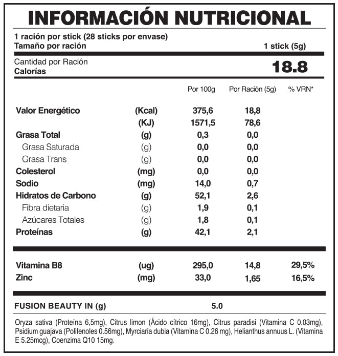 Beauty In | Colágeno Hidrolizado con Biotina y Zinc para Piel, Cabello y Uñas — 28 sticks