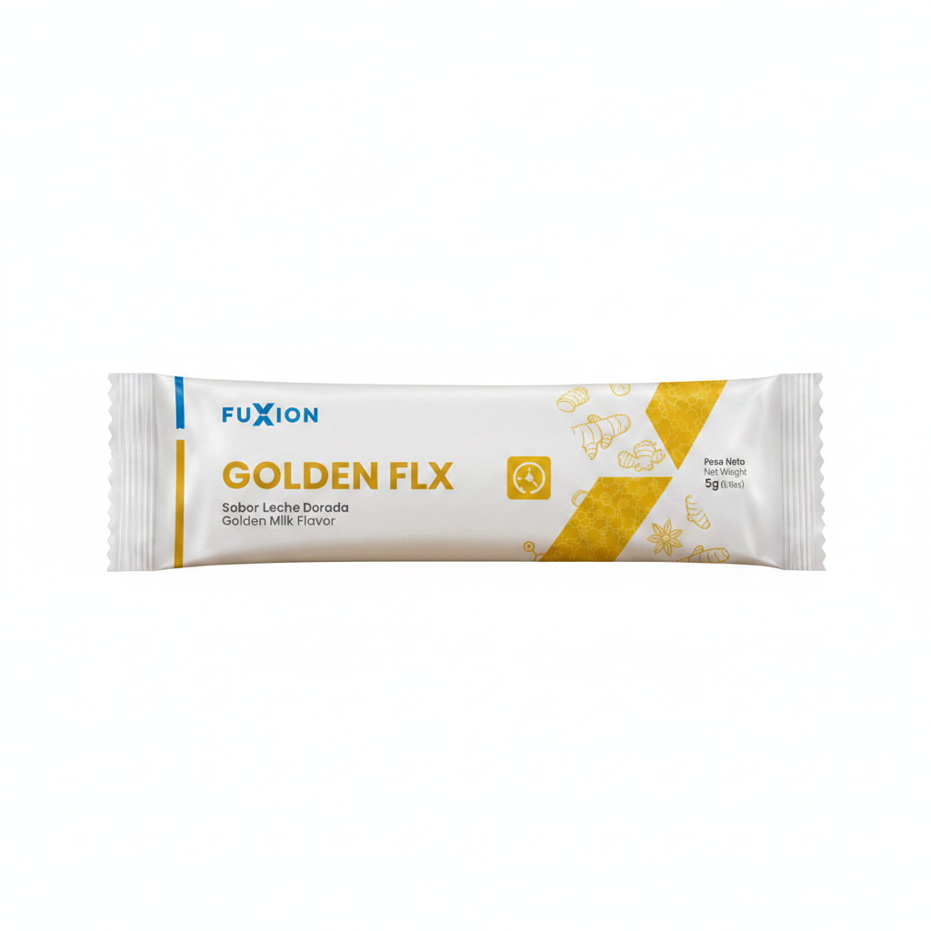 Golden FLX | Bebida Funcional con Cúrcuma, Vitamina D y Especias — Golden Milk en Sticks, 28 uds