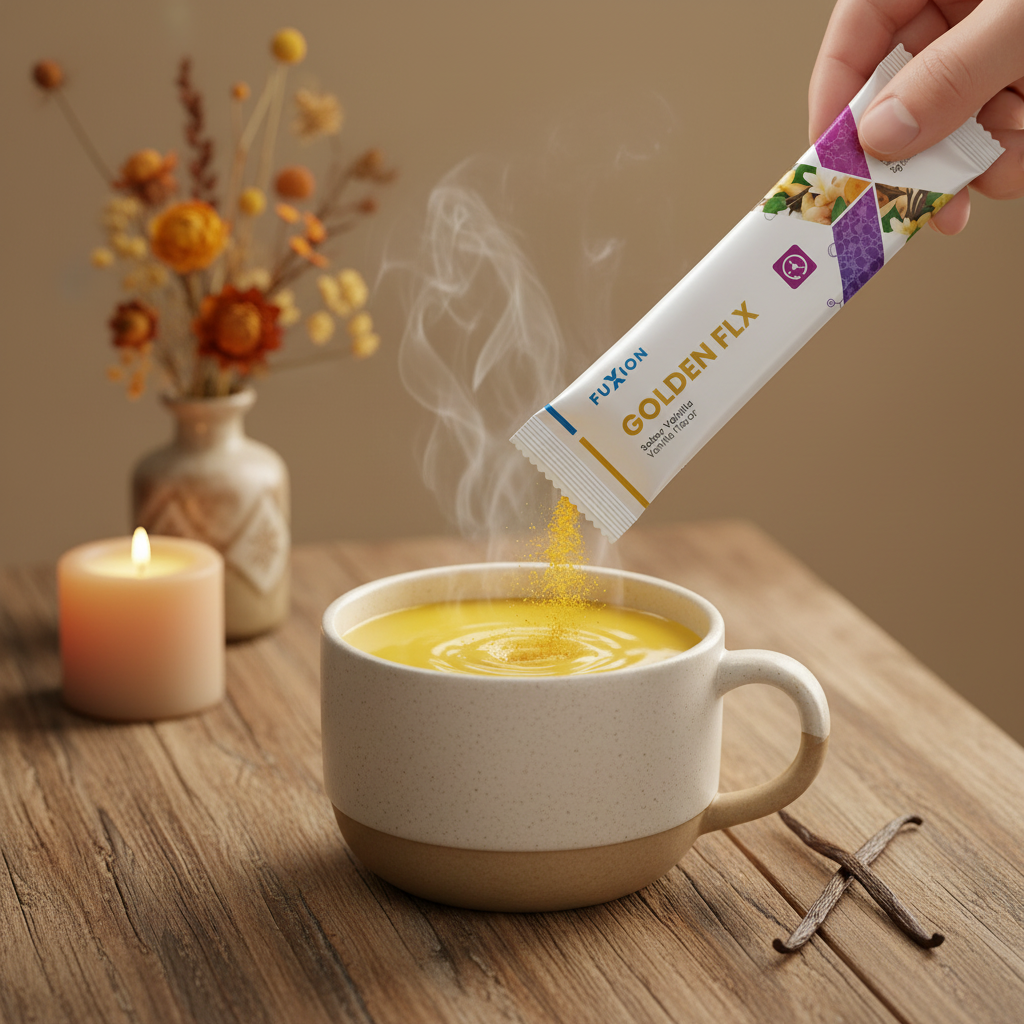 Golden FLX | Bebida Funcional con Cúrcuma, Vitamina D y Especias — Golden Milk en Sticks, 28 uds