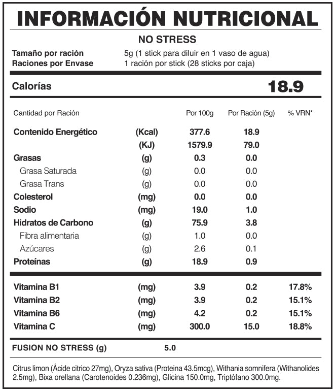 No Stress | Bebida Funcional con Ashwagandha, Triptófano y Vitaminas B — 28 sticks