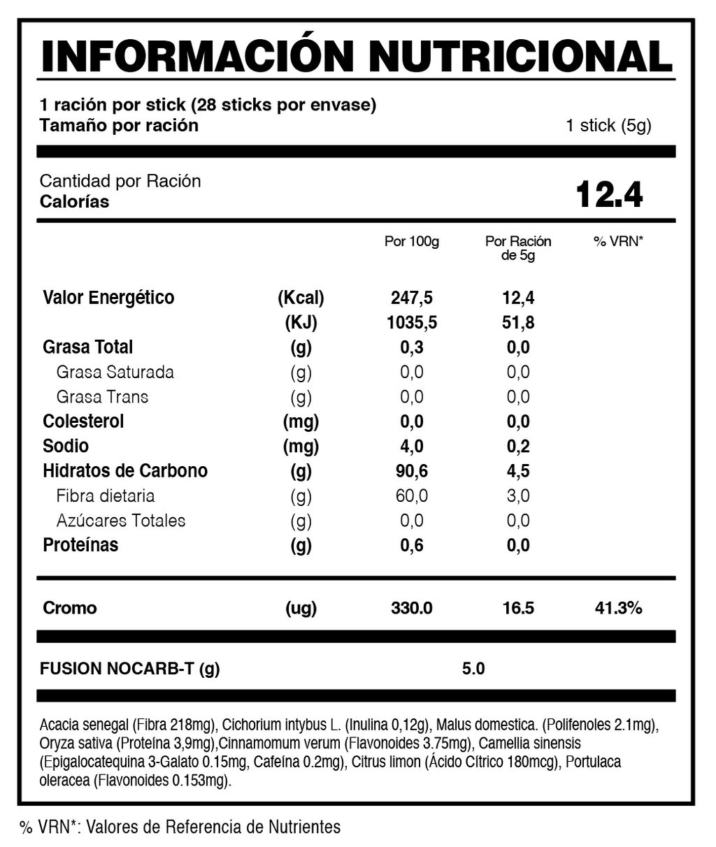 No Carb T | Infusión Funcional con Fibra, Cromo y Té Verde — Sticks sabor Manzana y Canela, 28 uds