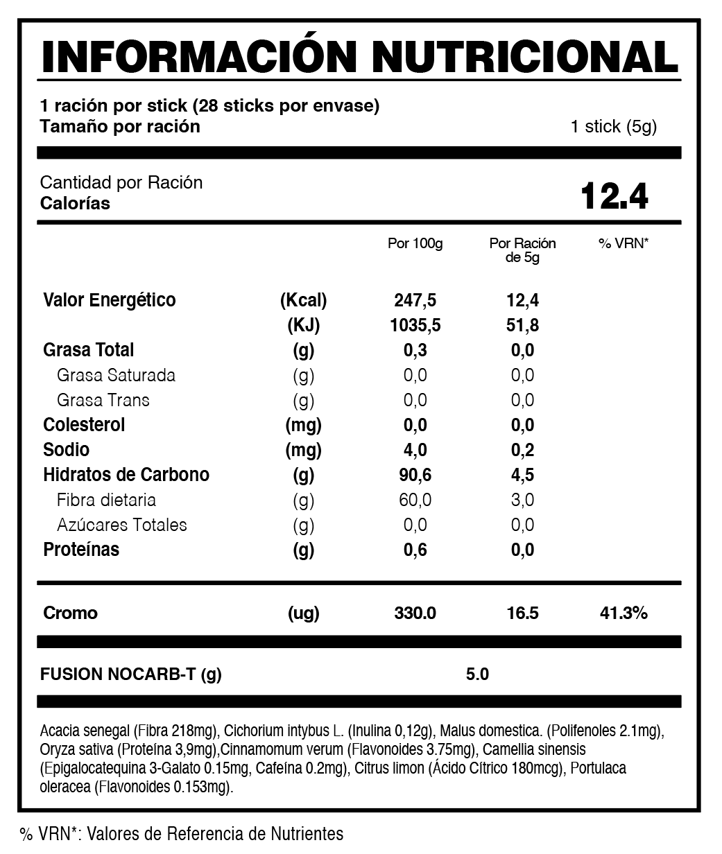 No Carb T | Infusión Funcional con Fibra, Cromo y Té Verde — Sticks sabor Manzana y Canela, 28 uds