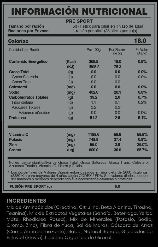 Pre Sport | Pre-Entreno con Creatina, Citrulina, Remolacha y Vitamina C — 28 sticks