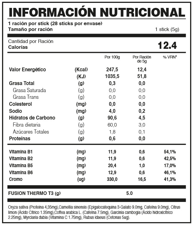 Thermo T3 | Bebida Funcional con Vitaminas B, Cromo y Fibra — Sticks sabor Limón, 28 uds