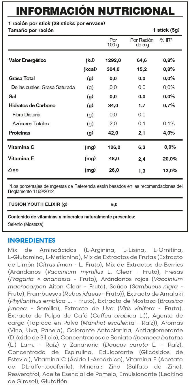Youth Elixir | Colágeno Hidrolizado con Antioxidantes y Resveratrol — 28 sticks